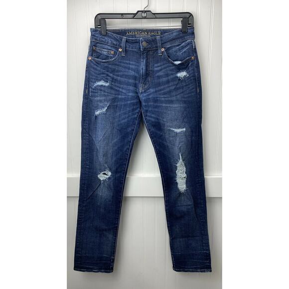 AEO Slim Straight Sz 29 Mens Extreme Flex 4 Denim Jeans Holes EUC - Picture 1 of 11